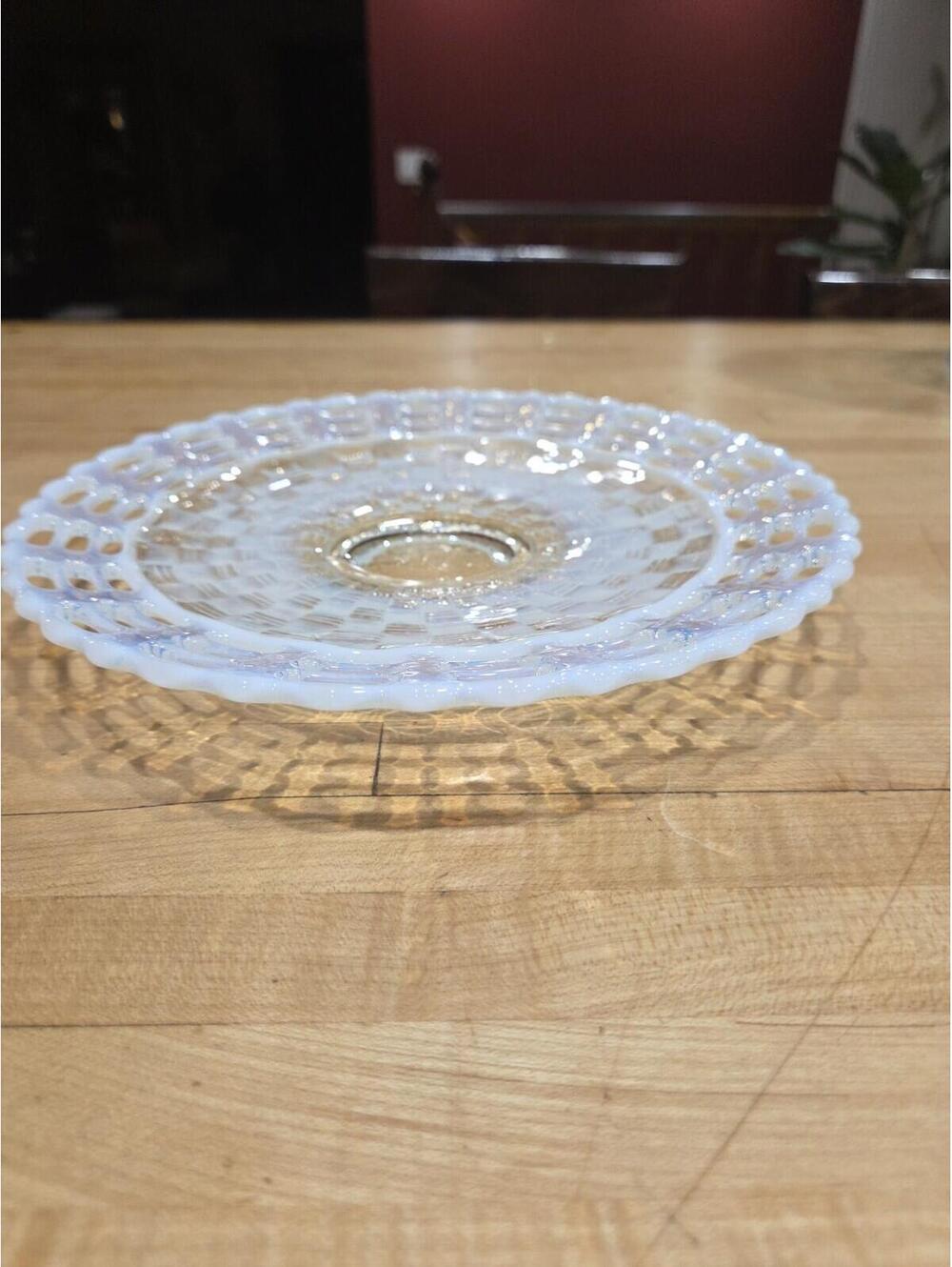 RARE FENTON 1933 Open Edge French Opalescent Chop Plate Ice Blue